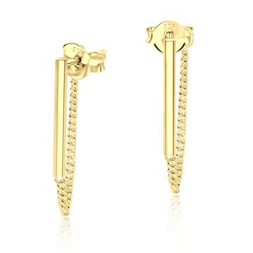 Gold Plate Straight Bar with Chain Stud Earring STS-838-GP